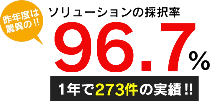 ソリューションの採択率昨年度はなんと96.7% 1年で273件の実績!!